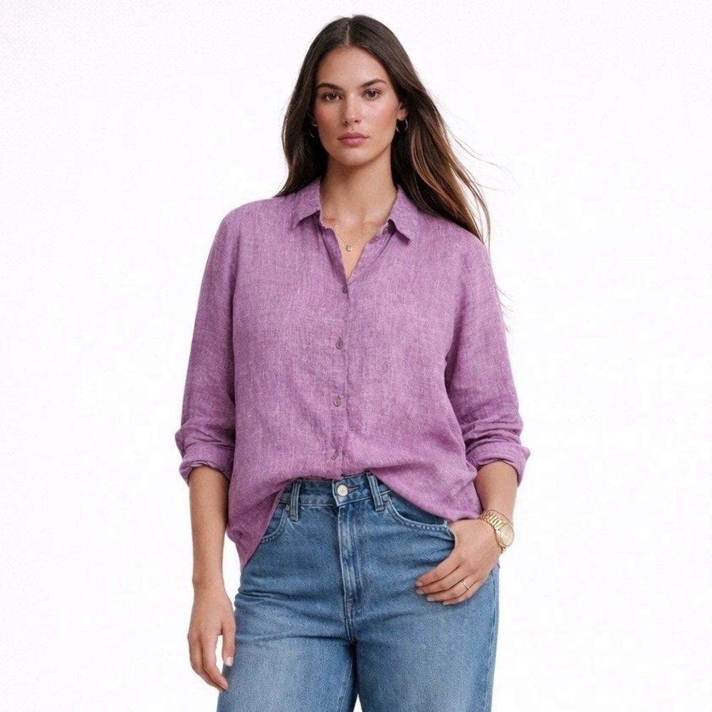 J.Jill 100% Linen 3/4 Sleeve Purple Button-Up Top XS/S